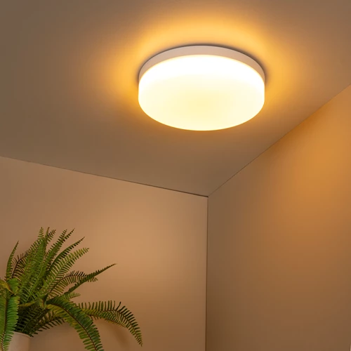 Lucide BISKIT - Flush ceiling light Bathroom - Ø 34,5 cm - LED - 1x24W 2700K - IP44 - Motion Sensor - White - atmosphere 1